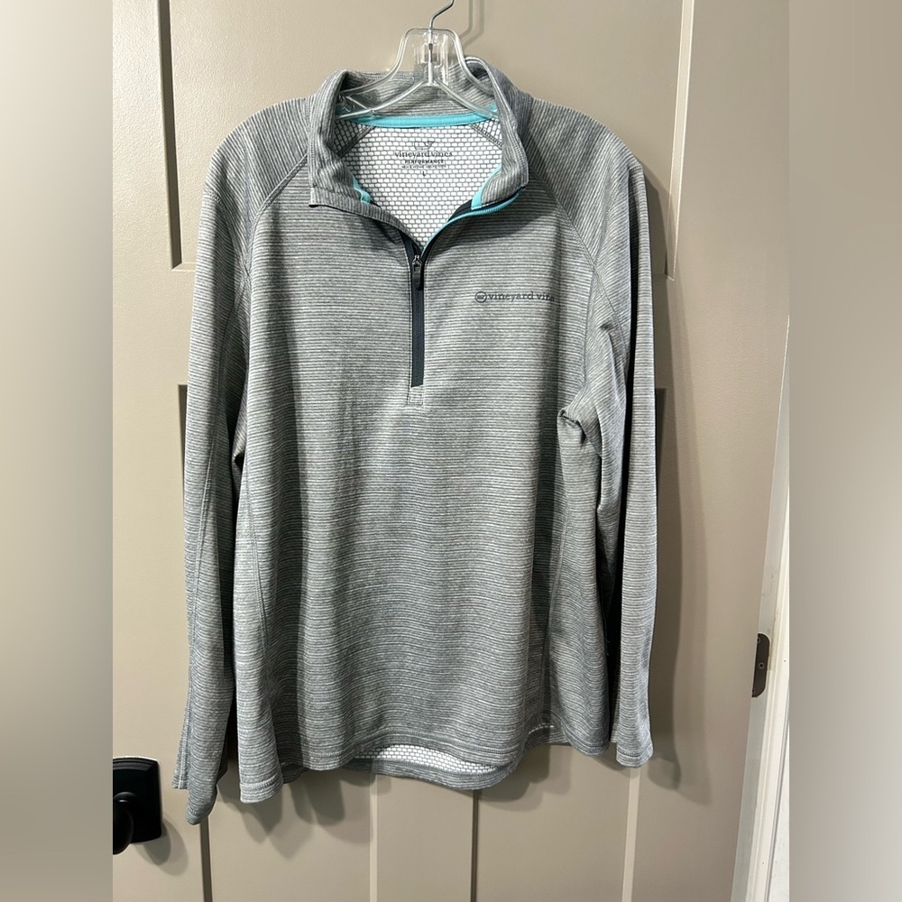 Vineyard Vines Performance Pullover with Gray and Teal Accents